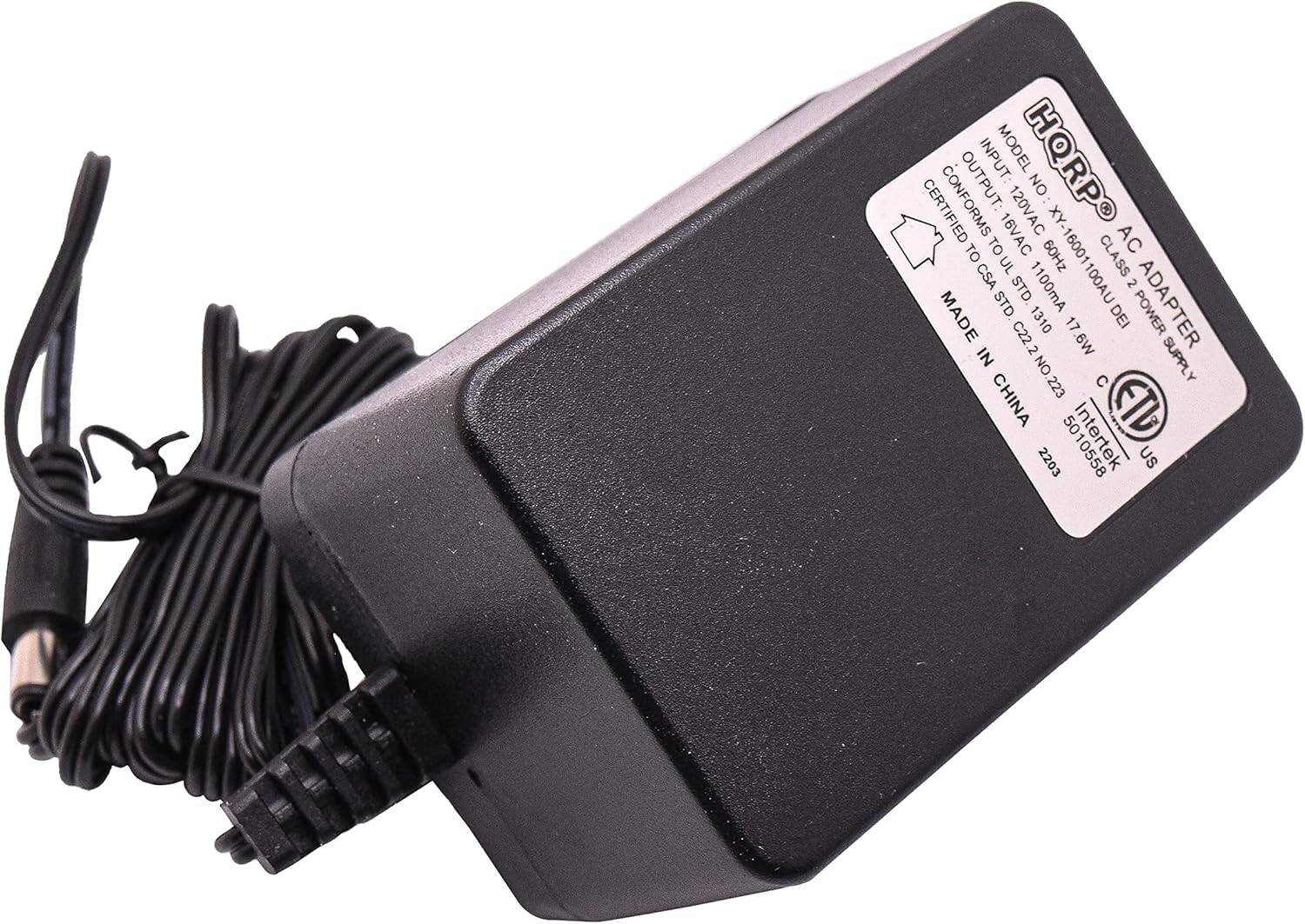 INPUT MODEL HQRPO CONFORMS OUTPUT: 120VAC ON 8 XY TO TO 16VAC 60Hz CLASS AC CSA STD UL STD 1100mA Y-16001100AU 2 ADAPTER MADE 1310 17 DEI POWER C22.2 6W IN ON SUPPLY CHINA NO.223 223 C Intertek ETD 2203 US