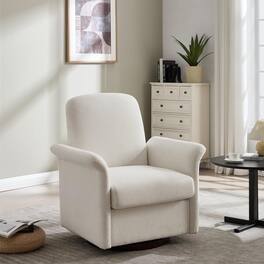 Trinkets Crazed - Swivel Accent Chair Modern Barrel Armchair with Wood Base for Bedroom - Cream
