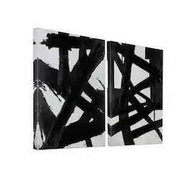 Hirose Alice - Zessonic Black And White Abstract Wall Art - Black Painting Stroke Graffiti Artwork for Living Room Bedroom - Black White 12" x 16" x 2 Panels