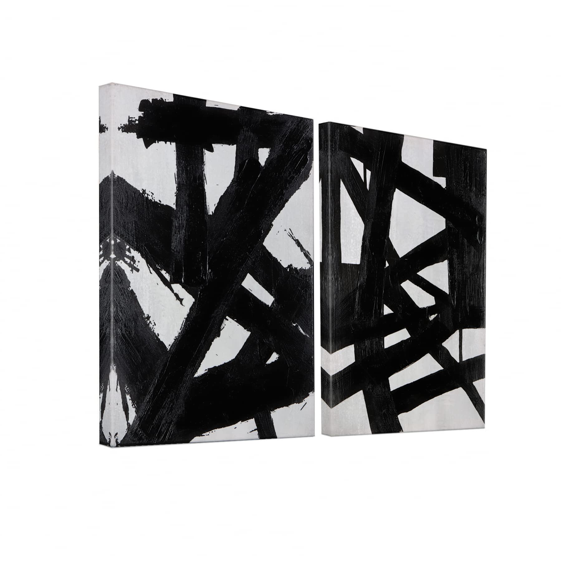 Front. Hirose Alice - Zessonic Black And White Abstract Wall Art - Black Painting Stroke Graffiti Artwork for Living Room Bedroom - Black White 12" x 16" x 2 Panels.