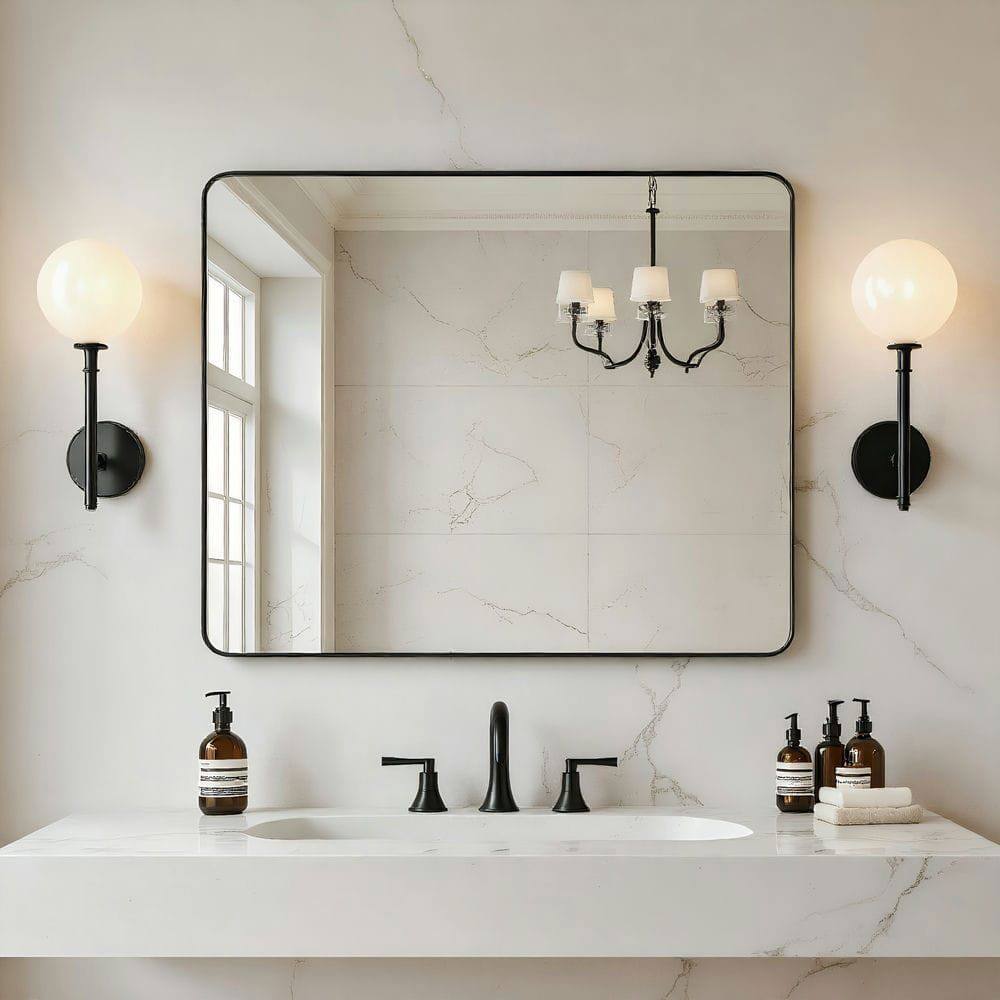 Alt View 6. Kadyn - 36x30 Inch Wide Rectangle Wall Mirror with Rounded Corners and Black Metal Frame - Black.