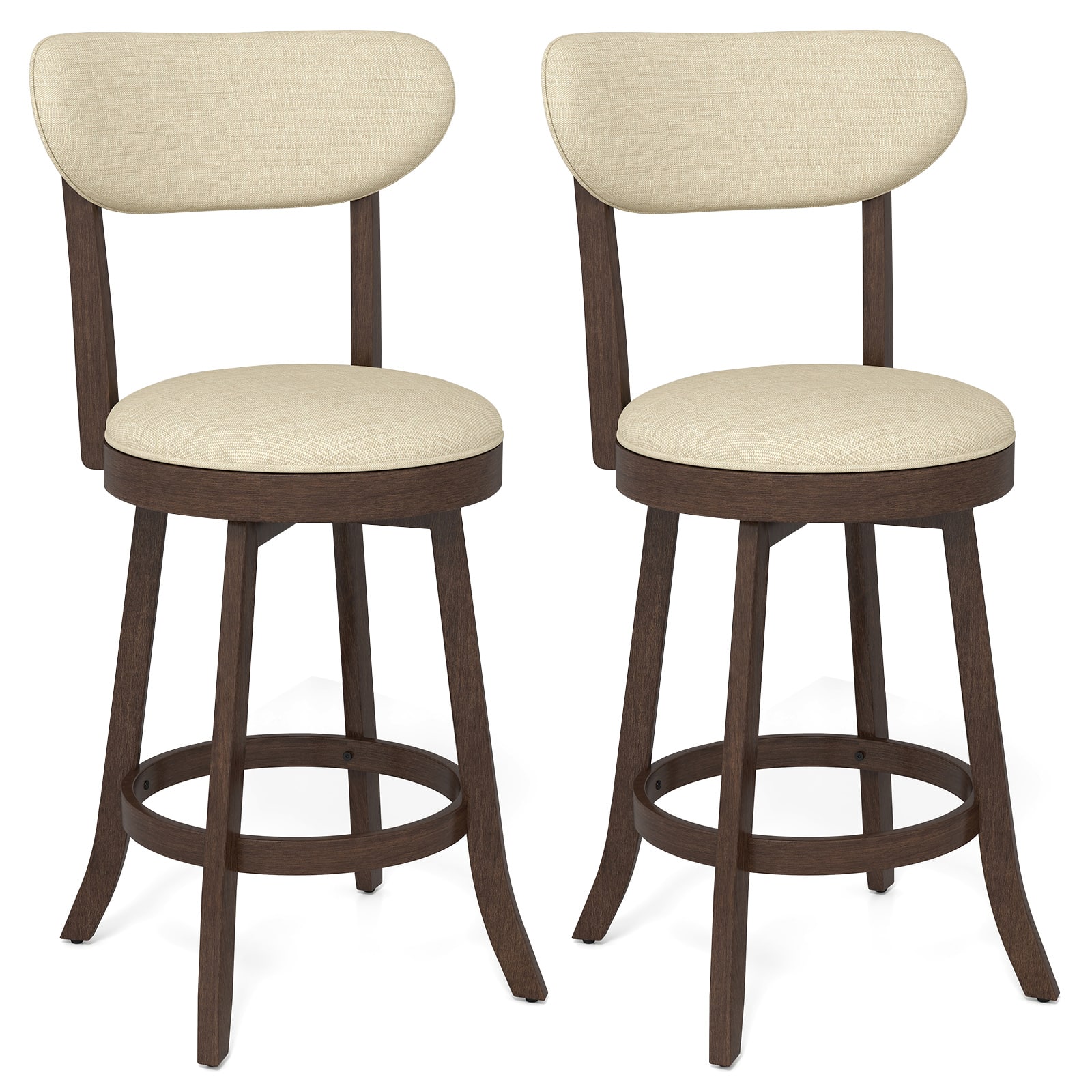 Gymax - 25.5'' Counter Height Chairs Set of 2 w/ Padded Seat & Backrest Rubber Wood - Brown, Beige price history on PriceWatchPro
