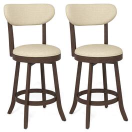 Gymax - 25.5'' Counter Height Chairs Set of 2 w/ Padded Seat & Backrest Rubber Wood - Brown, Beige