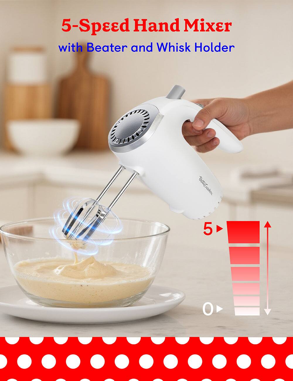 5-Speed Hand Mixer with Beater and Whisk Holder