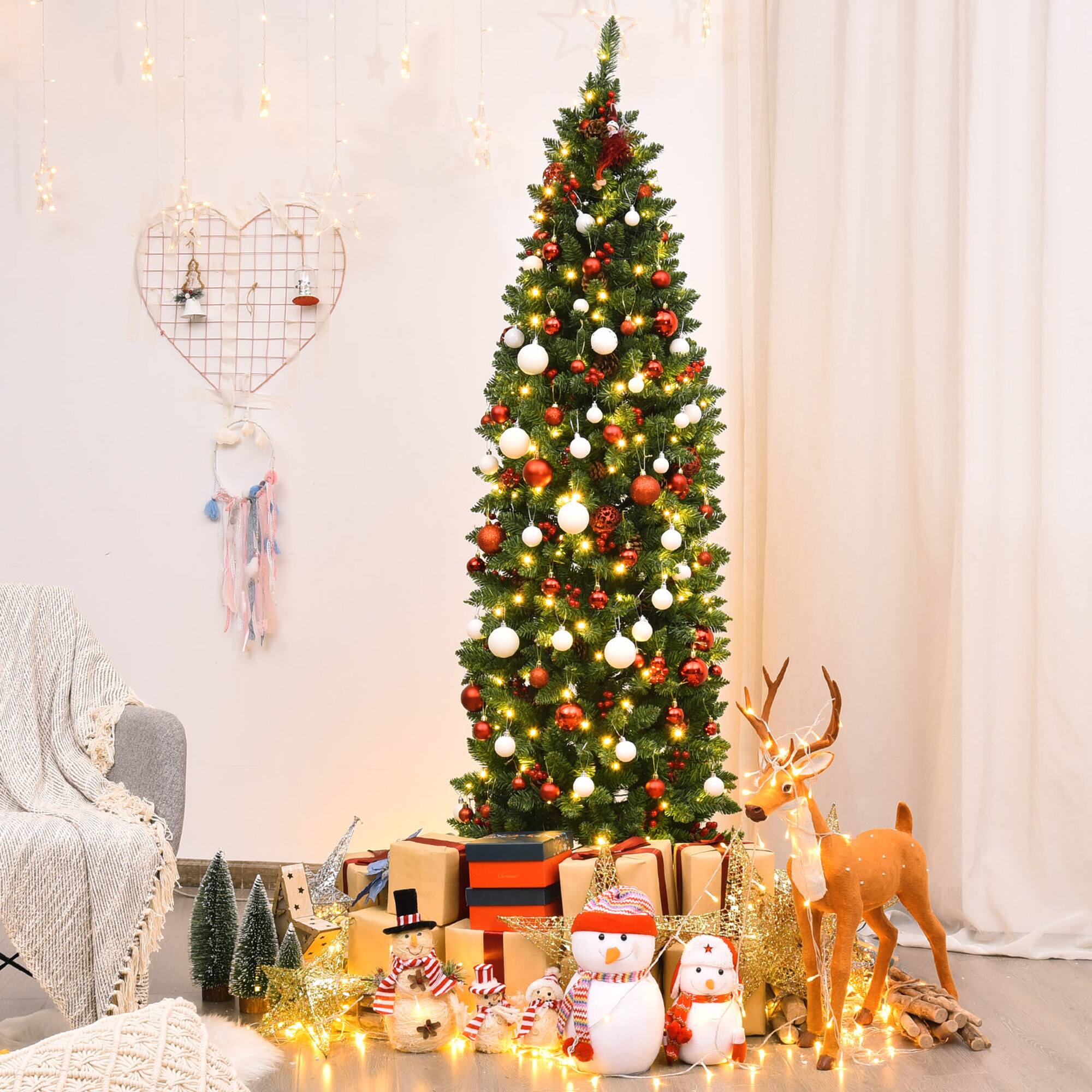 Alt View 3. Gymax - Gymax 6.5Ft Pre-Lit Pencil Christmas Tree Hinged Artificial Slim Tree w/ LED Lights - Green.