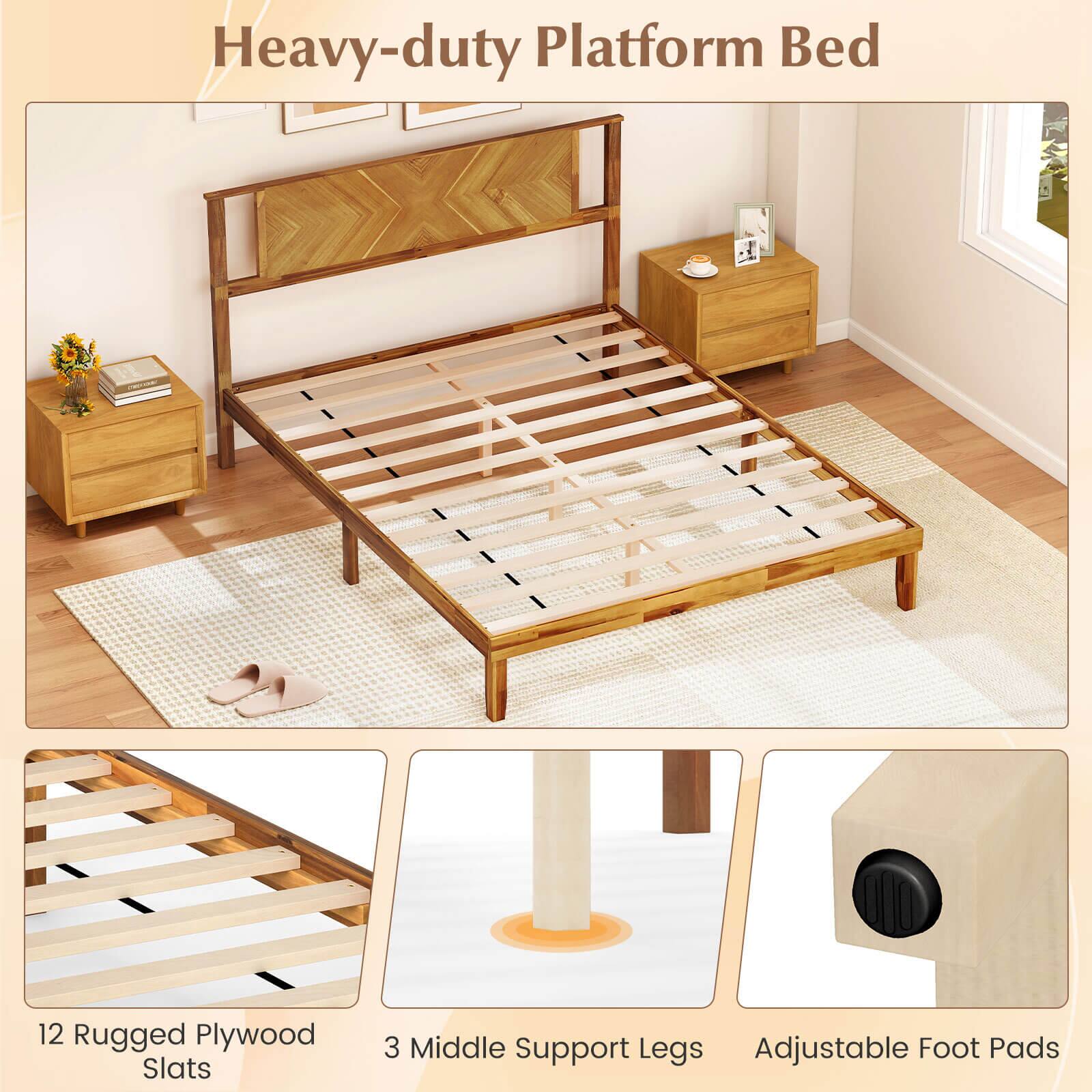 Heavy-duty Platform Bed

12 Rugged Plywood Slats

3 Middle Support Legs

Adjustable Foot Pads
