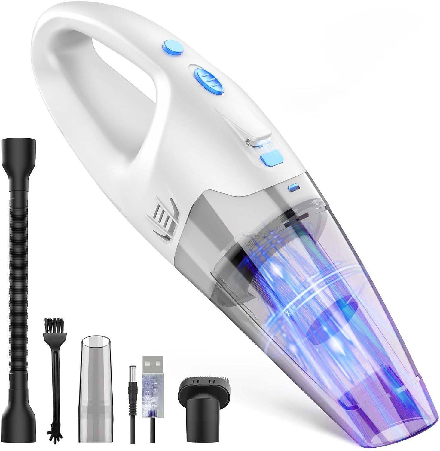 Front. Teendow - 6000Pa Powerful Cordless Handheld Vacuum Cleaner, 450ml Dustbin, Rechargeable Portable, for Car, Home & Sofa - White.
