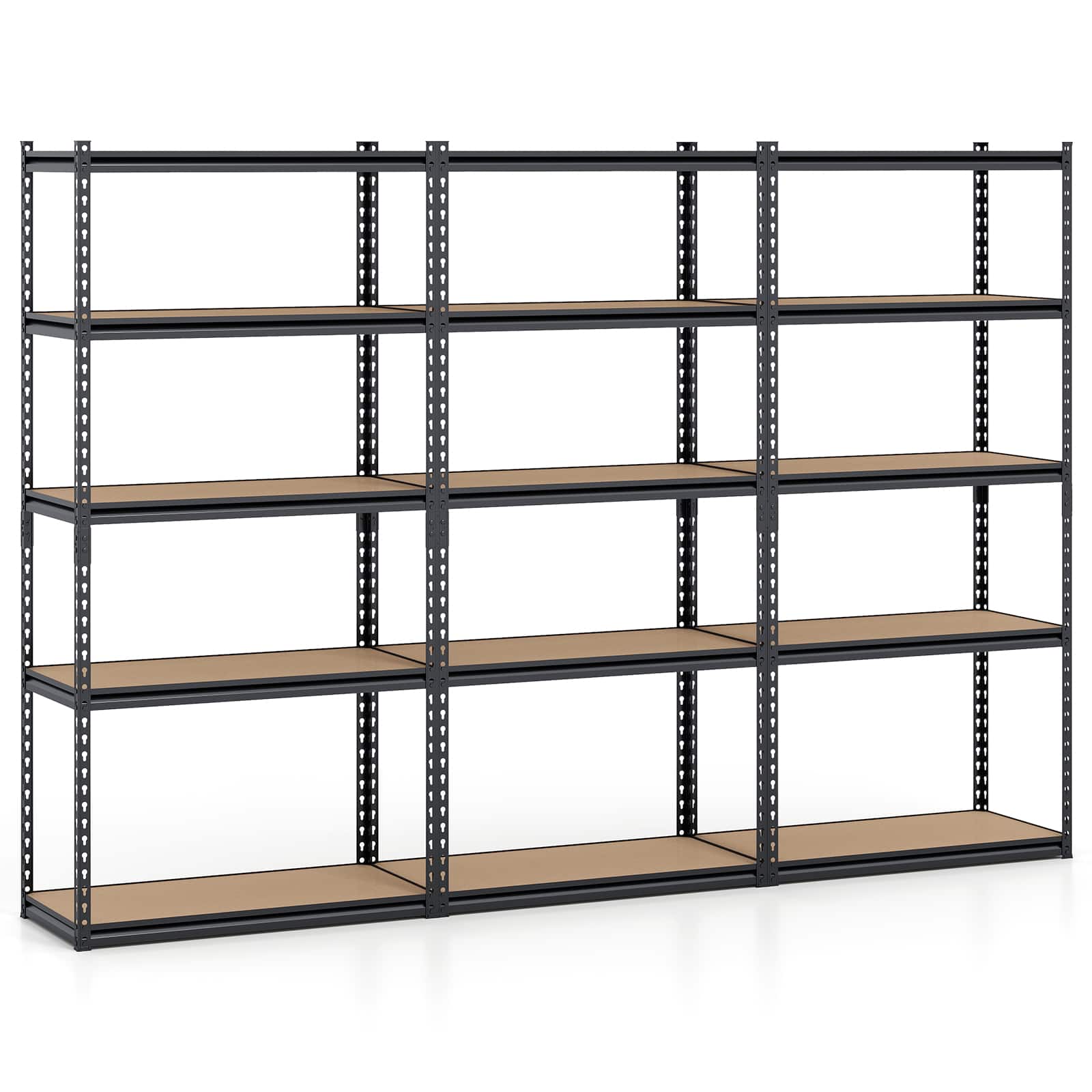 Gymax - 3PCS 5-Tier Garage Shelving Unit 2200 LBS Heavy Duty Metal Storage Shelves - Black