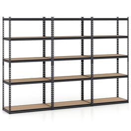 Gymax - 3PCS 5-Tier Garage Shelving Unit 2200 LBS Heavy Duty Metal Storage Shelves - Black