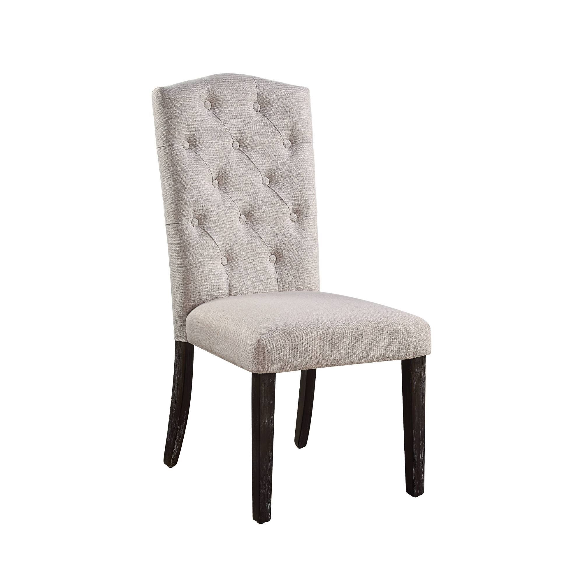 Front. GOODSILO - Elegant Beige Linen Upholstered Dining Chair with Weathered Espresso Wooden Legs, Set of 2 - Beige.
