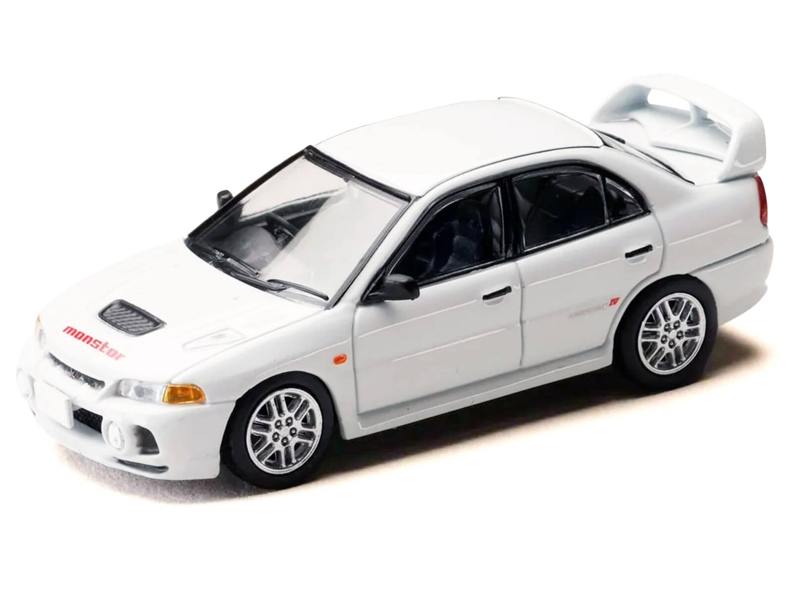 Alt View 3. Hobby Japan - Mitsubishi Lancer RS Evolution IV RHD "MonStar" White "Initial D" (1995-2013) Manga 1/64 Model Car by Hobby Japan.