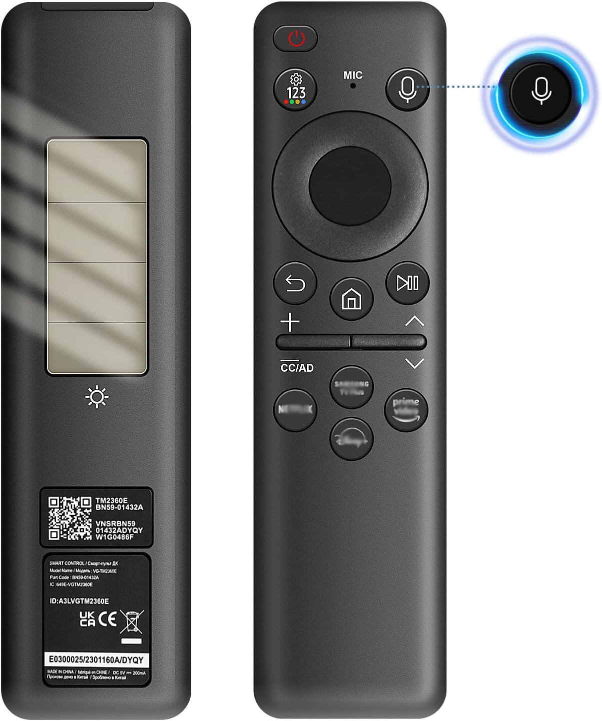 VINABTY - Replaced Solar Remote BN59-01455A Fits for Samsung TV NEO QLED Crystal UHD OLED S95C LS03D QN55/60/65/70/80/85/90 - Black