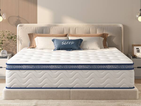 Angle. GOODSILO - 12 Inch Hybrid King Mattress with Pocketed Innerspring, Medium Firm Support - White.