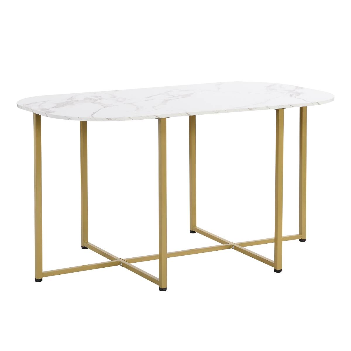 Alt View 10. Loheer - Loheer 7 Piece Dining Set for 6, 53.5 Inch Faux Marble White Table, Modern Black and Gold Chairs - Black and Faux Marble White.
