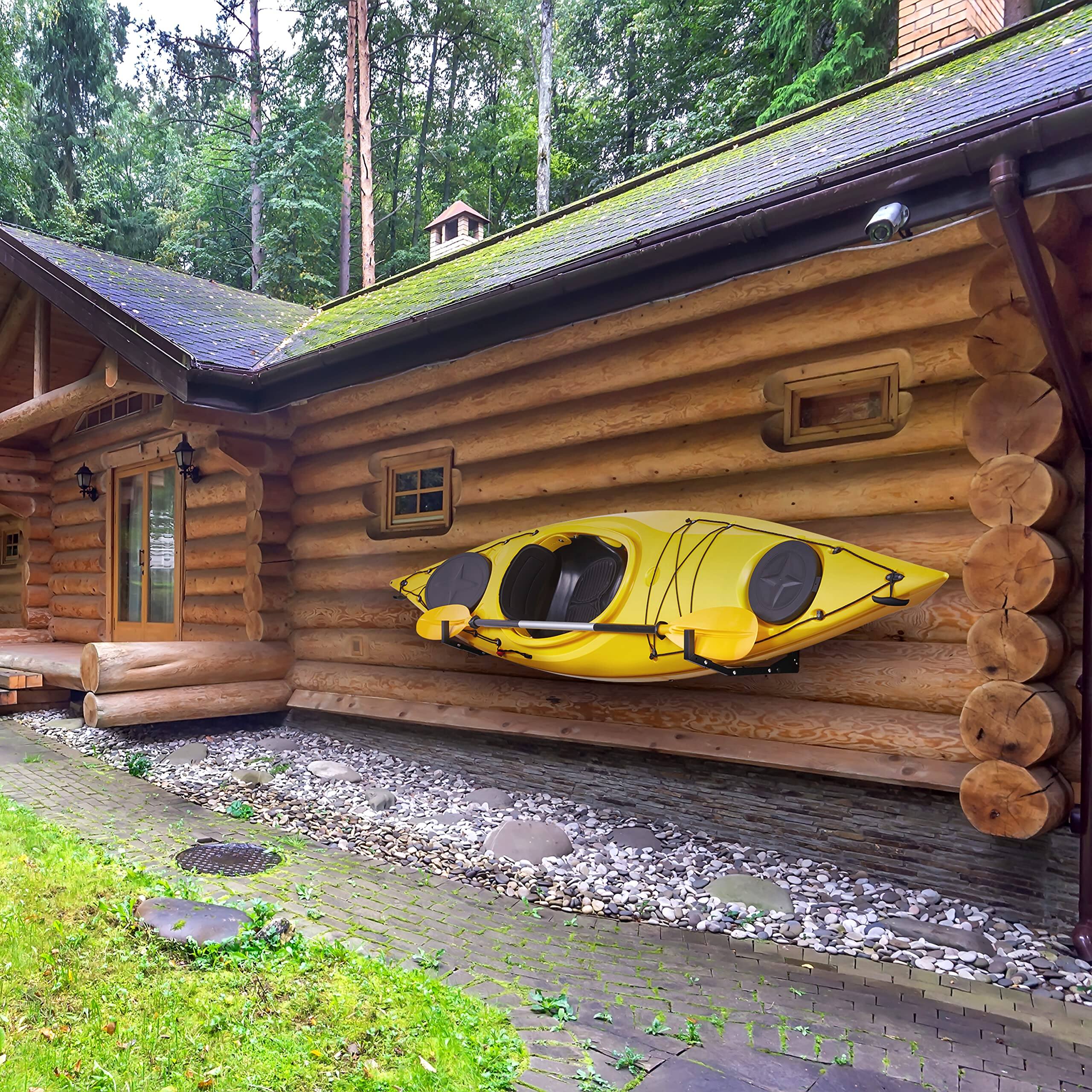 Alt View 5. RaxGo - Heavy Duty Kayak Wall Hanger Rack with Adjustable Hooks for Indoor or Garage Storage - Yellow.