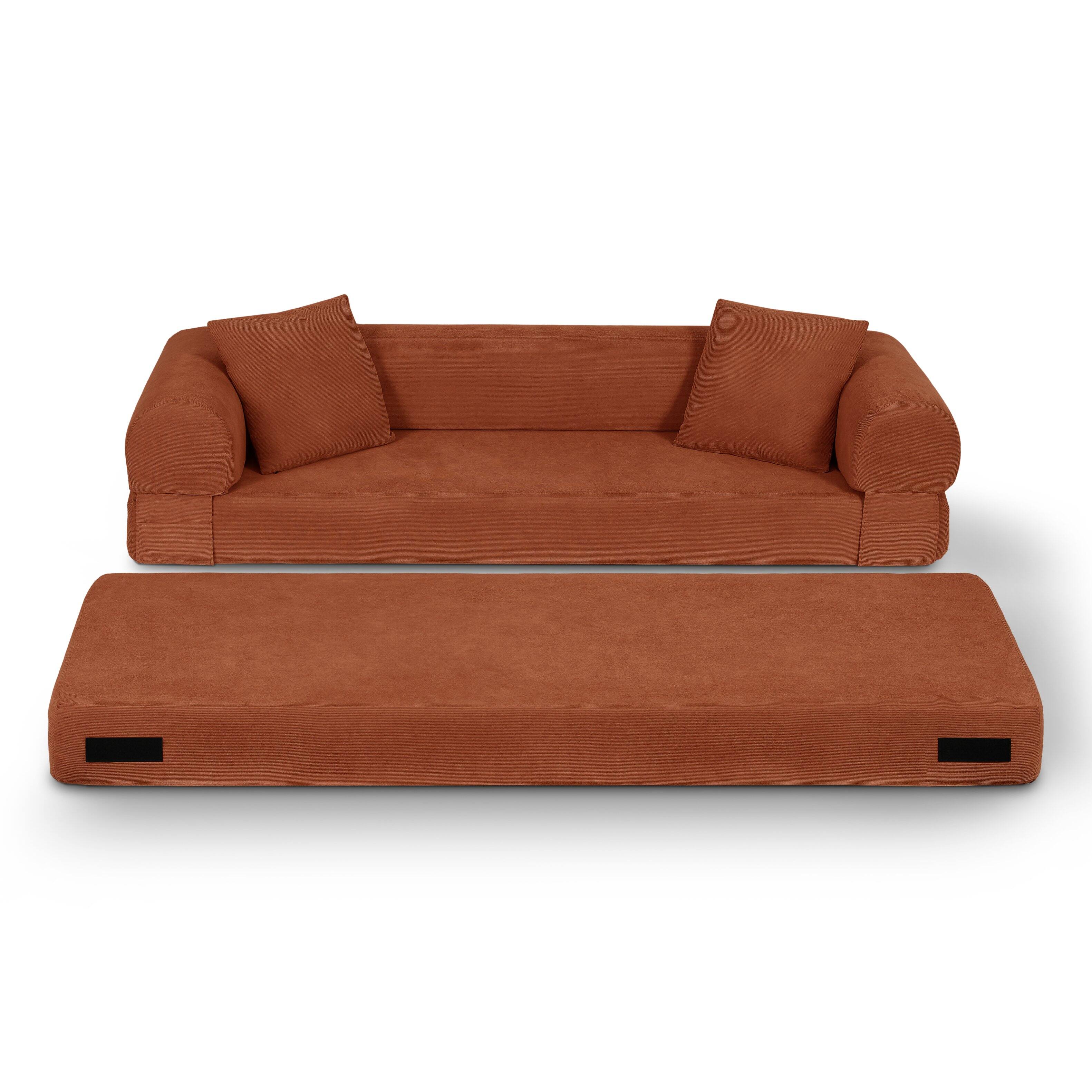 Alt View 2. Loheer - Loheer 80 Inch Convertible Sofa Bed Queen Corduroy Fold Out Couch with Storage - Orange.