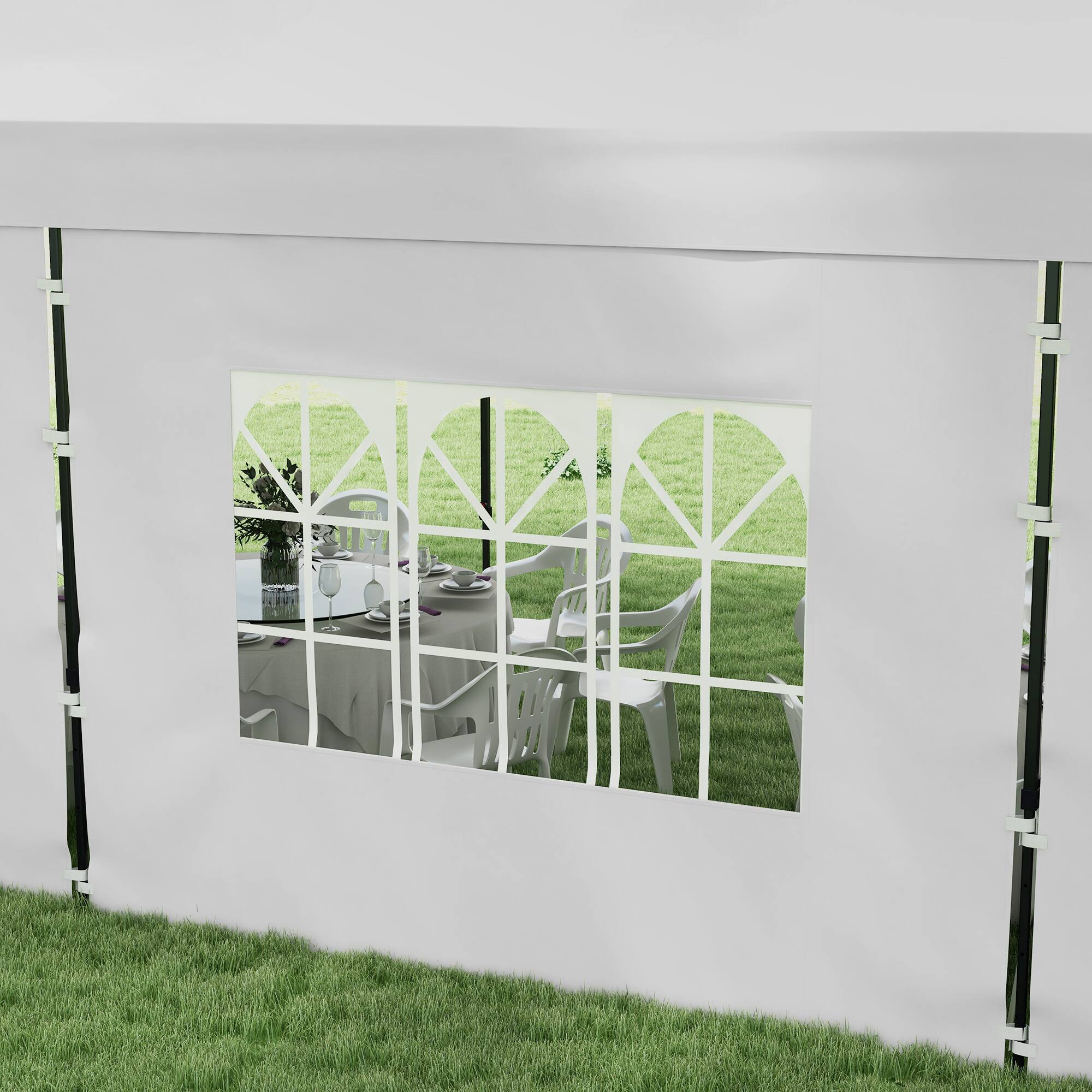 Alt View 8. Outsunny - 9.5' x 28' Pop Up Canopy Tent with Sidewalls, Instant Sun Shelter, White Tent for Parties, Height Adjustable - White.