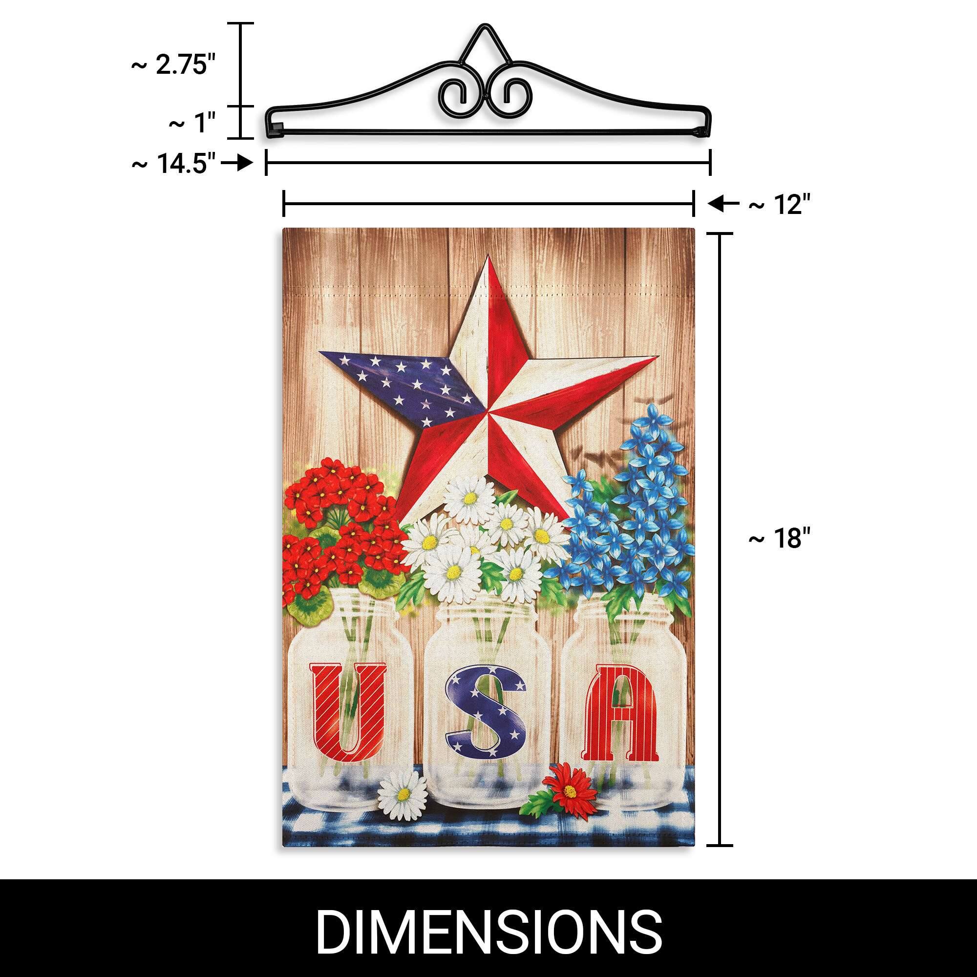 G128 Combo Pack Garden Flag Hanger 14in with USA Star Flowers 12x18in ...