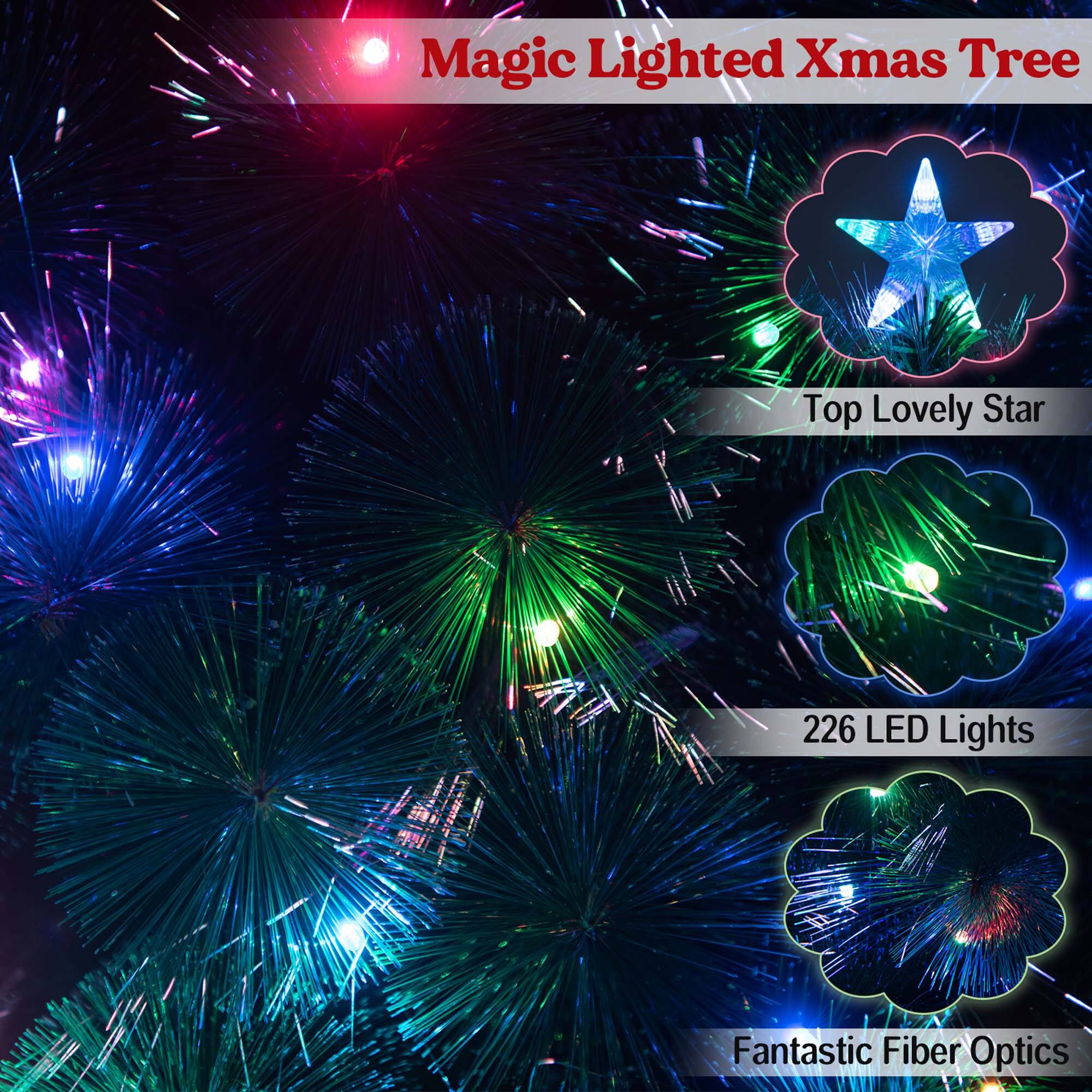Magic Lighted Xmas Tree: Top Lovely Star, 226 LED Lights, Fantastic Fiber Optics.