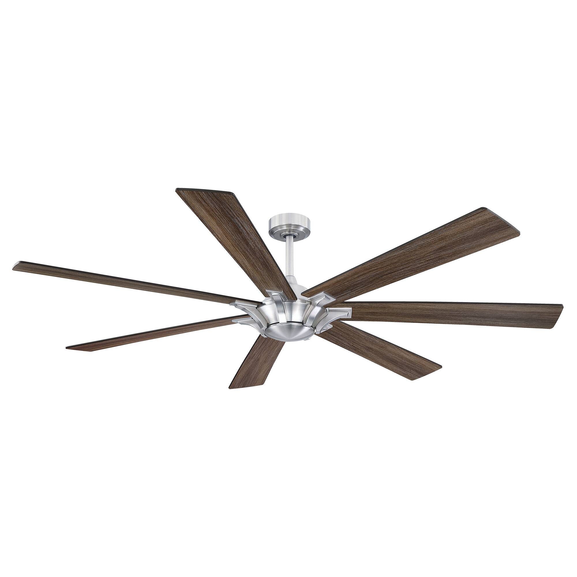 Alt View 1. Parrot Uncle - 72" Farmhouse Oak Wooden 7-Blade Reversible Windmill Ceiling Fan without Light - Brushed Nickel.