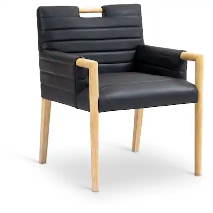 Front. Meridian Furniture - Aimee Black Vegan Leather Dining Arm Chair - Black.