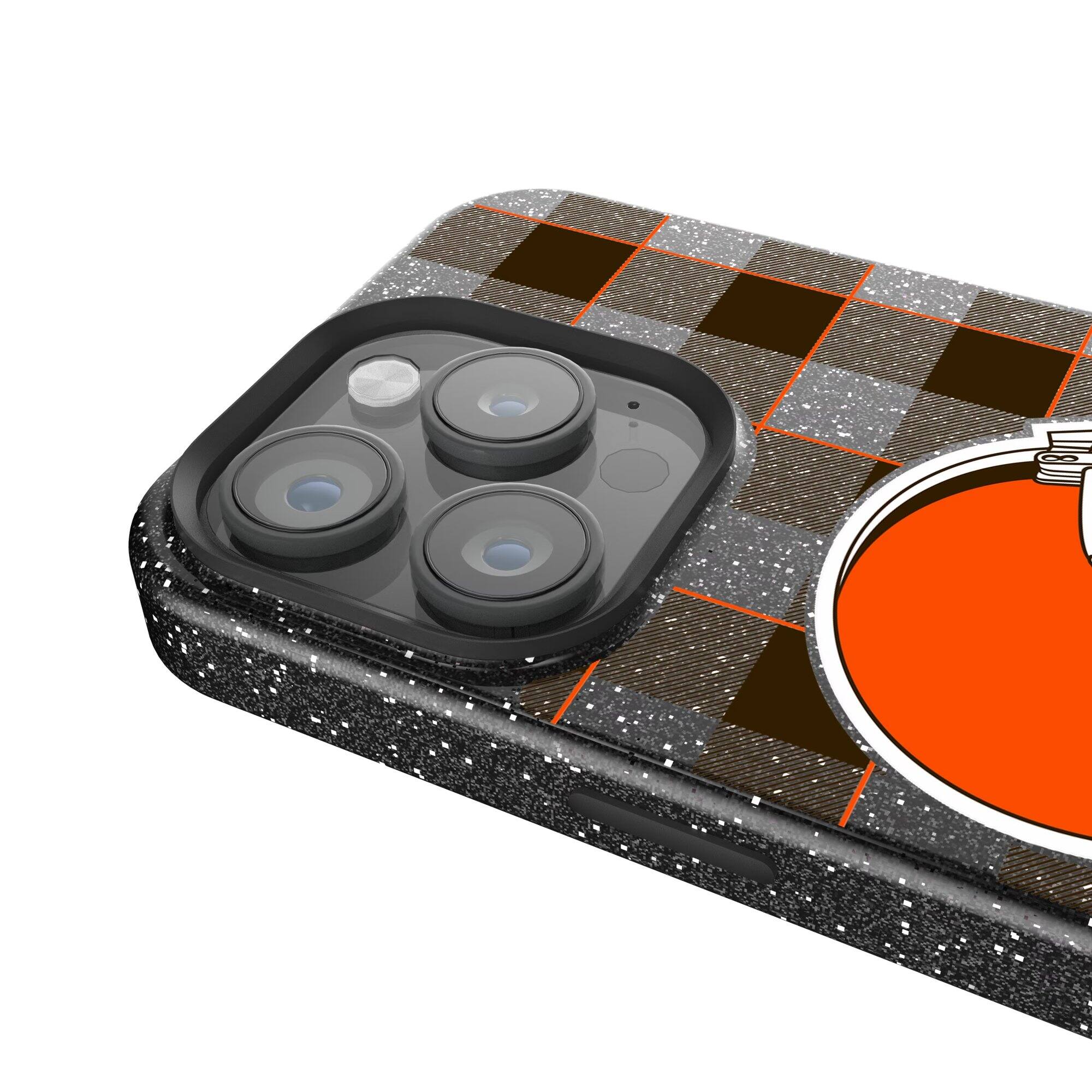 Alt View 2. Keyscaper - Cleveland Browns Plaid Bling iPhone Case - 14 Pro Max - Black.