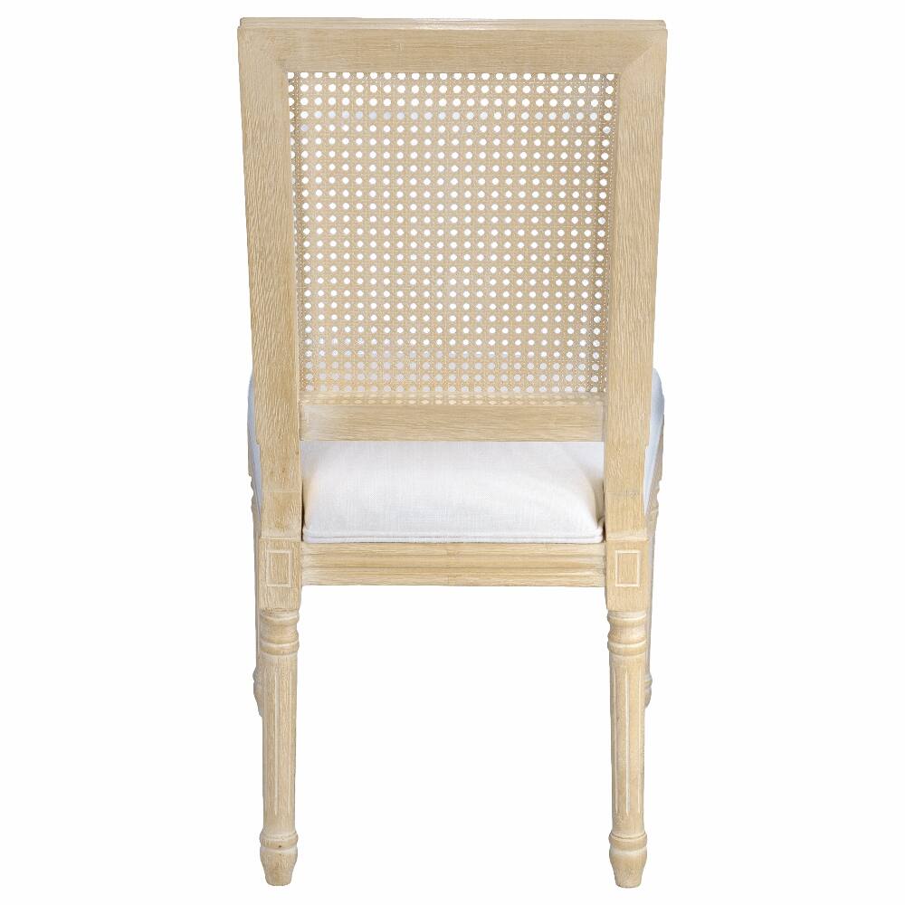 Left. Loheer - Loheer French Country Dining Chairs Set of 2 Upholstered Rattan Back Solid Wood Frame Beige - Beige.