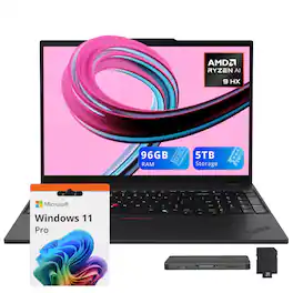 Lenovo - ThinkPad 16" WUXGA Laptop,Ryzen AI PRO 370,96GB RAM,4TB SSD+1TB Dock Set,Backlit,Fingerprint,Win 11 Pro - Black