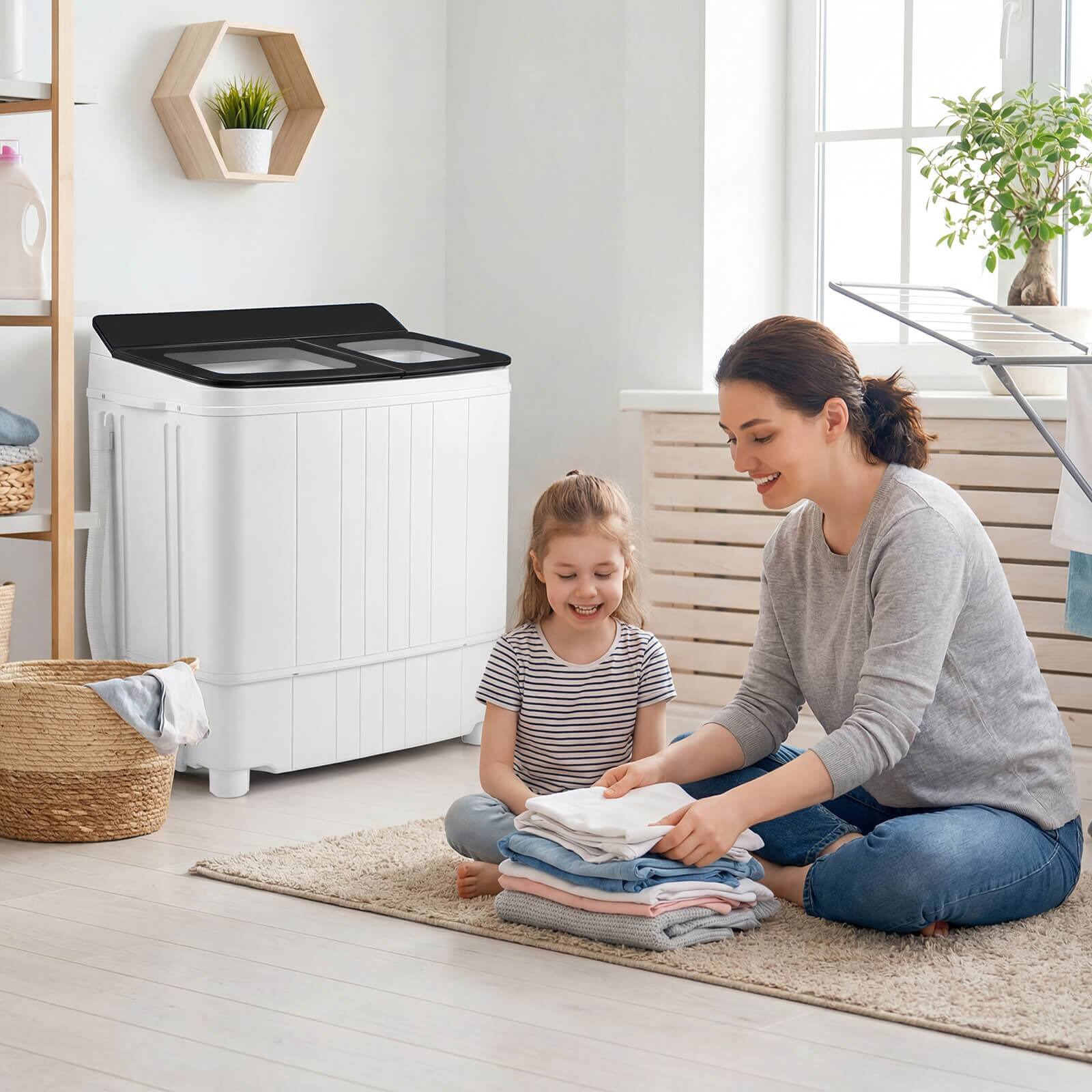 Alt View 1. Costway - Costway 18 lbs Mini Laundry Machine with 11 LBS Washer&7 LBS Spinner Combo, Twin Tub Washer - Black & White.