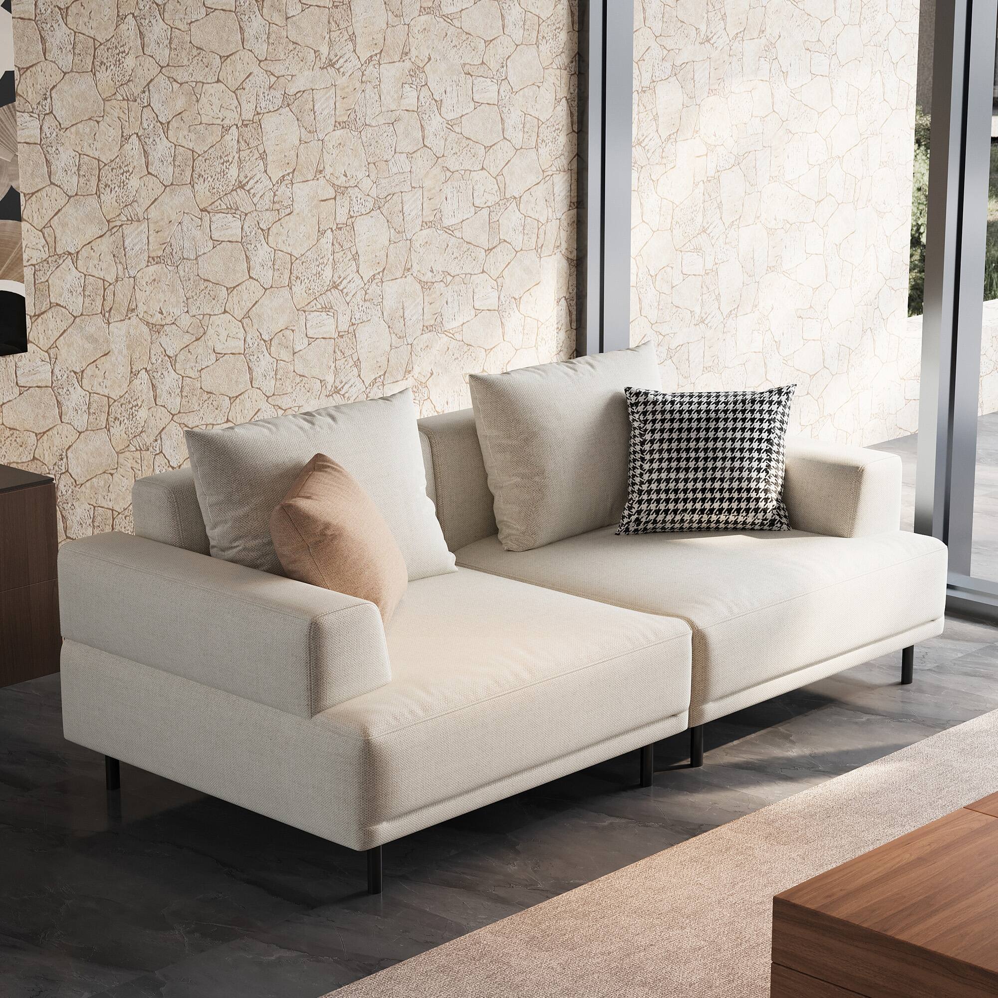 Back. luck idea - 66.14" Breathable Cotton-Linen Fabric Sofa,couch, Solid Wood Frame, High-Elastic Sponge Seat Cushion - Light Beige.