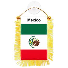 G128 - Mexico Fringed Double-Sided Car & Window Flag with Suction Cup, 3x5 in - Green, White, Red