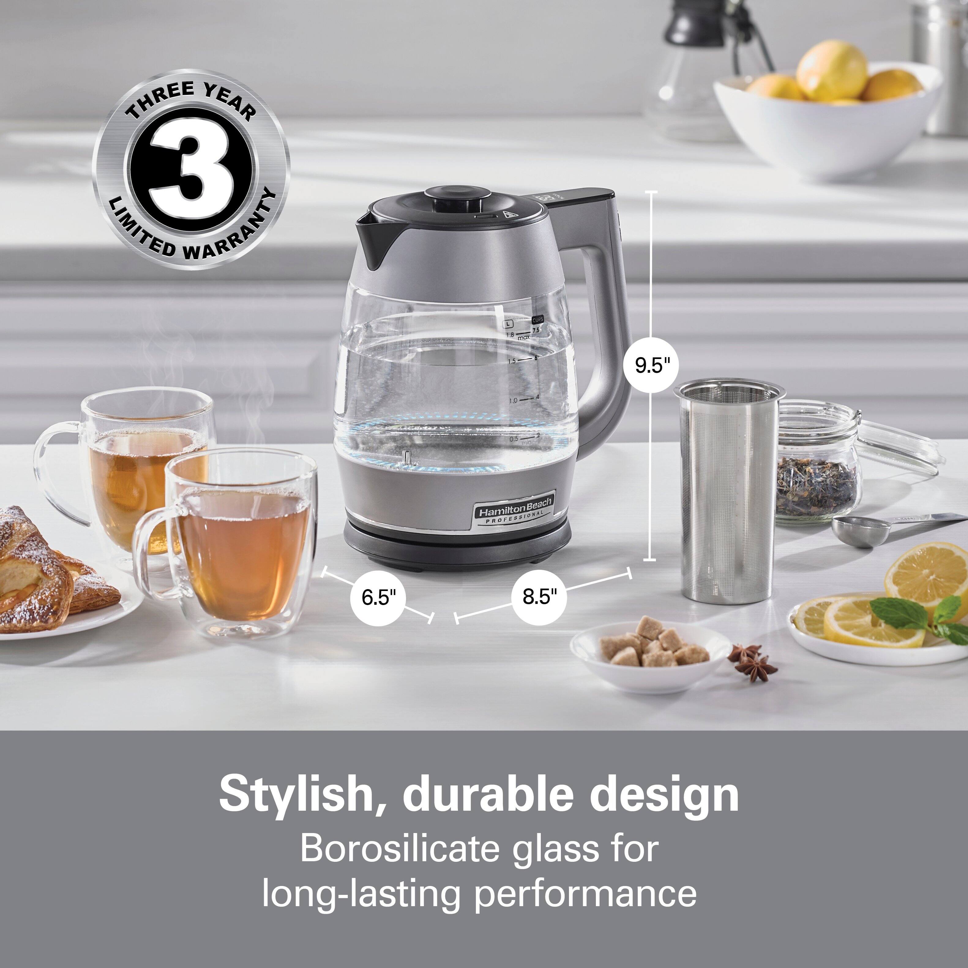 THREE YEAR 3 LIMITED WARRANTY

9.5H

Hamilton Beach PROFESSIONAL

6.5"
8.5"

Stylish, durable design Borosilicate glass for long-lasting performance