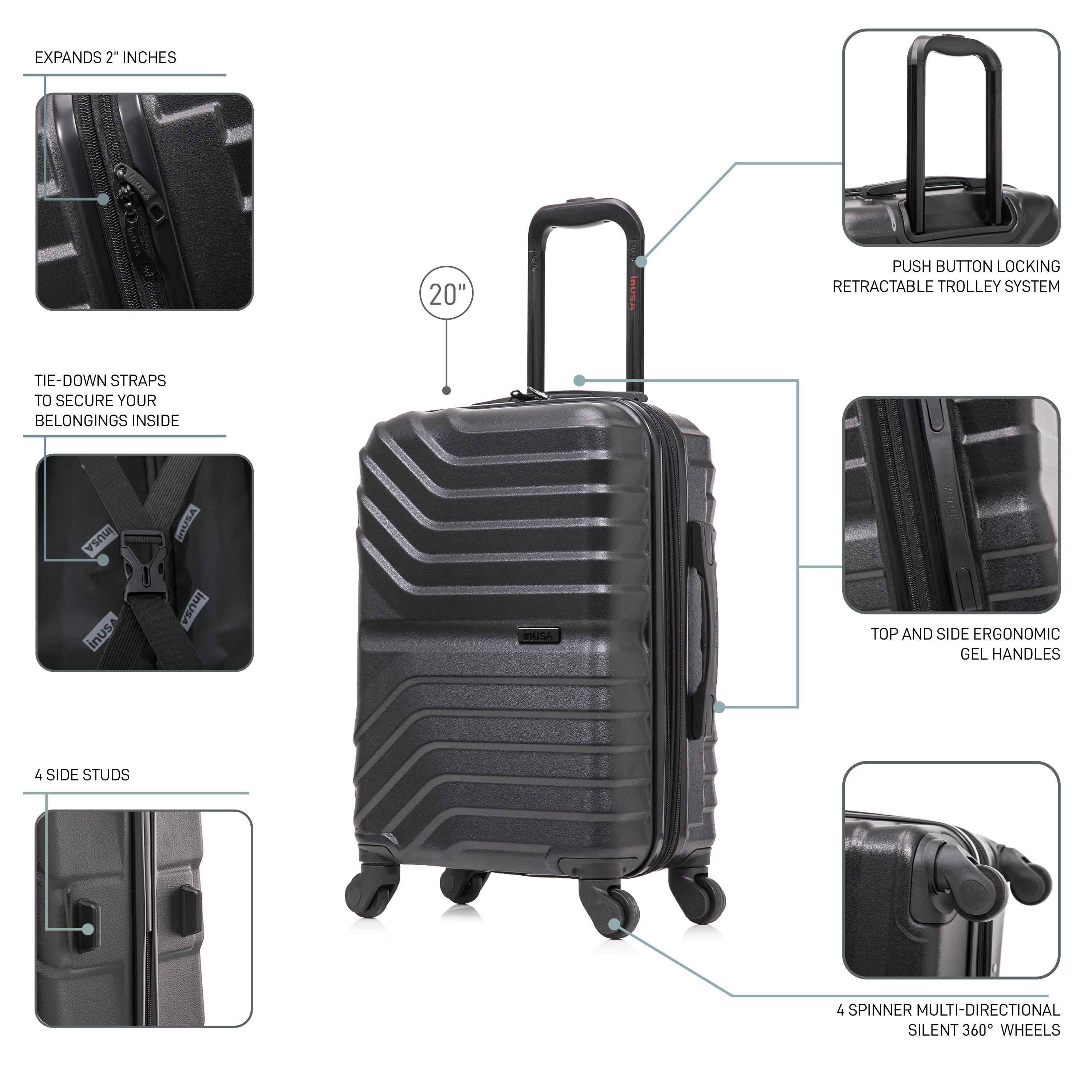 - EXPANDS 2" INCHES
- 20"
- TIE-DOWN STRAPS TO SECURE YOUR BELONGINGS INSIDE
- PUSH BUTTON LOCKING RETRACTABLE TROLLEY SYSTEM
- TOP AND SIDE ERGONOMIC GEL HANDLES
- 4 SIDE STUDS
- 4 SPINNER MULTI-DIRECTIONAL SILENT 360° WHEELS