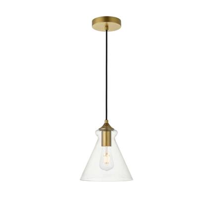 Front. Living District - Destry 1 Light Brass Pendant With Clear Glass - Brass And Clear.
