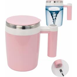 Schertz - Rechargeable Self-Stirring Coffee Mug, 14.5oz Stainless Steel Magnetic Mixer - Pink