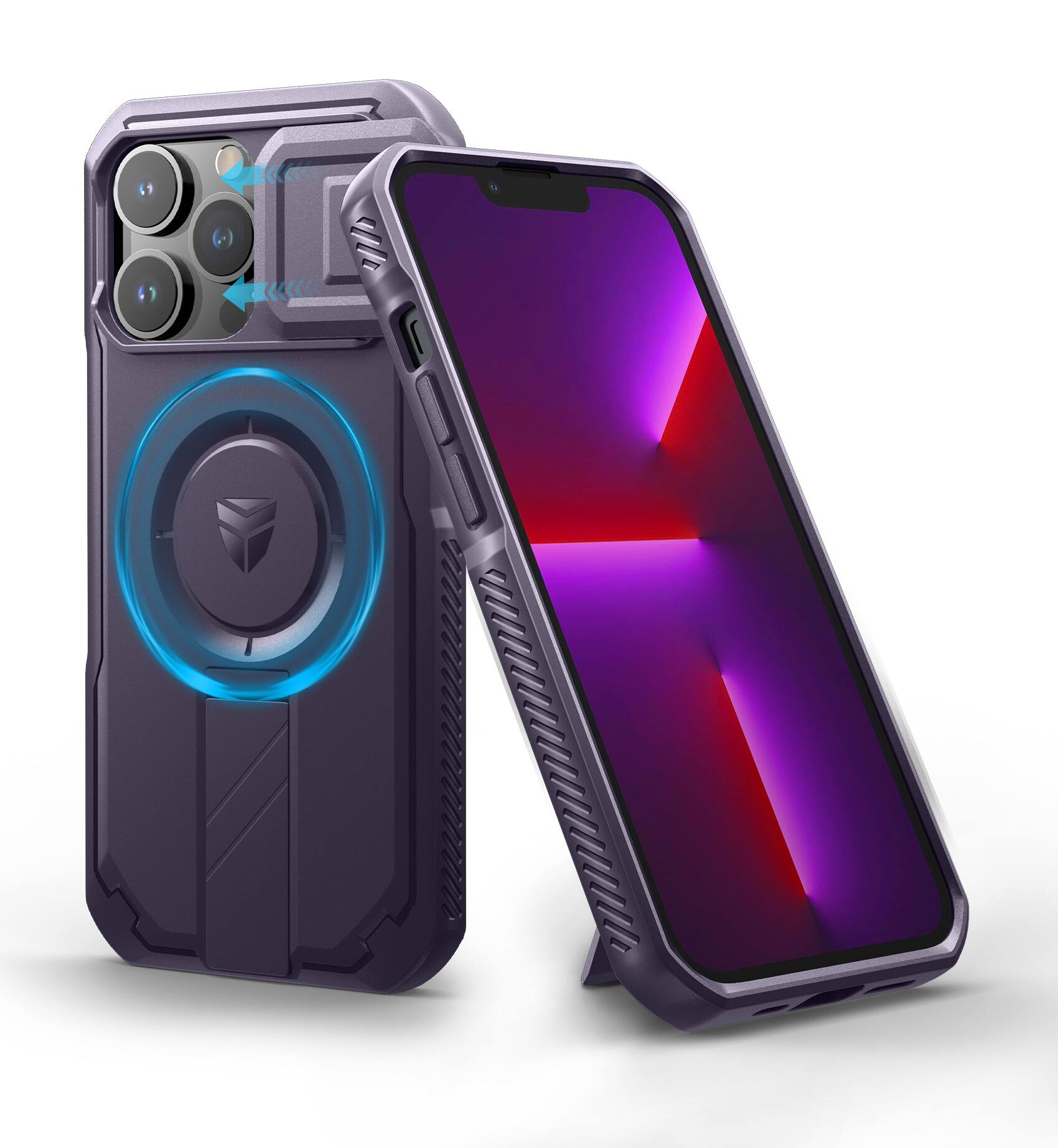 Dexnor - Phone Case for iPhone 13 Pro with Slide Camera Cover& Kickstand, Compatible with MagSafe, Rugged Magnetic Shockproof - Phantom Purple