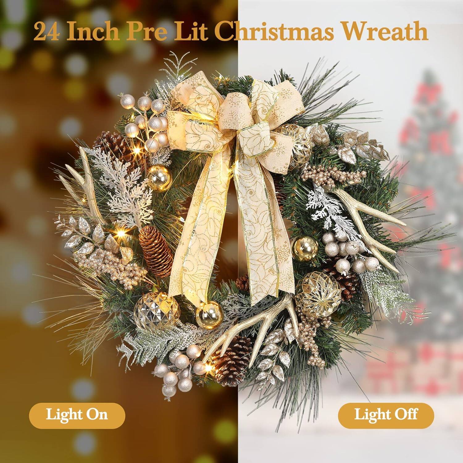 24 Inch Pre Lit Christmas Wreath

Light On

Light Off