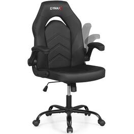 Gymax - Leather Office Chair w/Flip-up Armrests Rocking Function Adjustable Height - Black