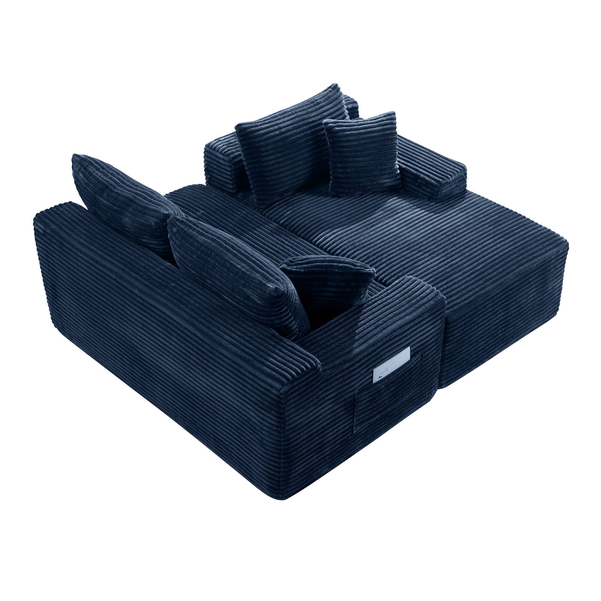 Left. Anysun - 107" Rabbit Hair Modular Cloud L-Shaped Sofa w/ Recliner, Modern Sleeper, Deep Seat, No Assembly Needed - Blue.