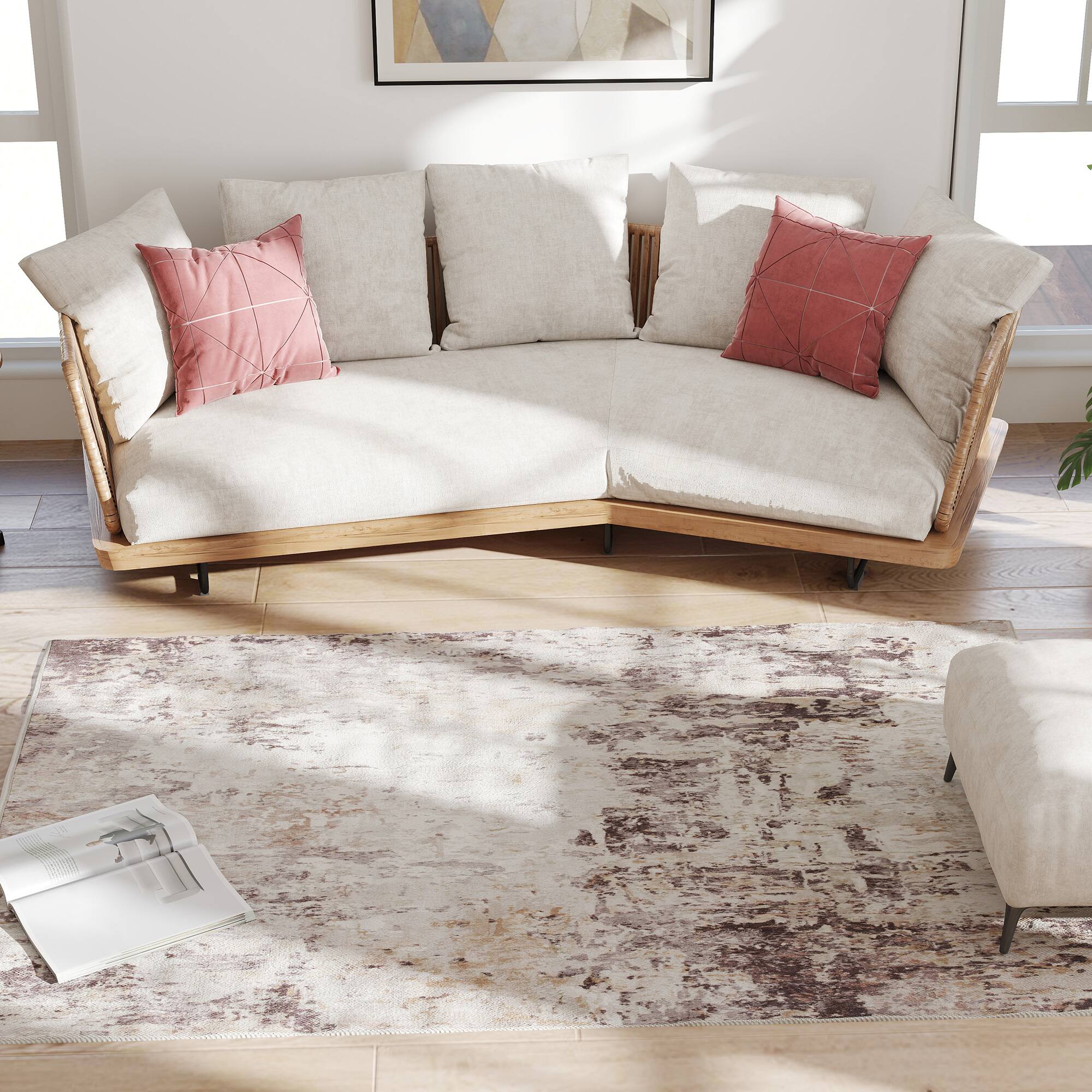 Alt View 7. Homcom - Area Rug 4x6, Machine Washable, Distressed Non-Slip Modern Abstract, Mixed-Brown - Mixed Brown.