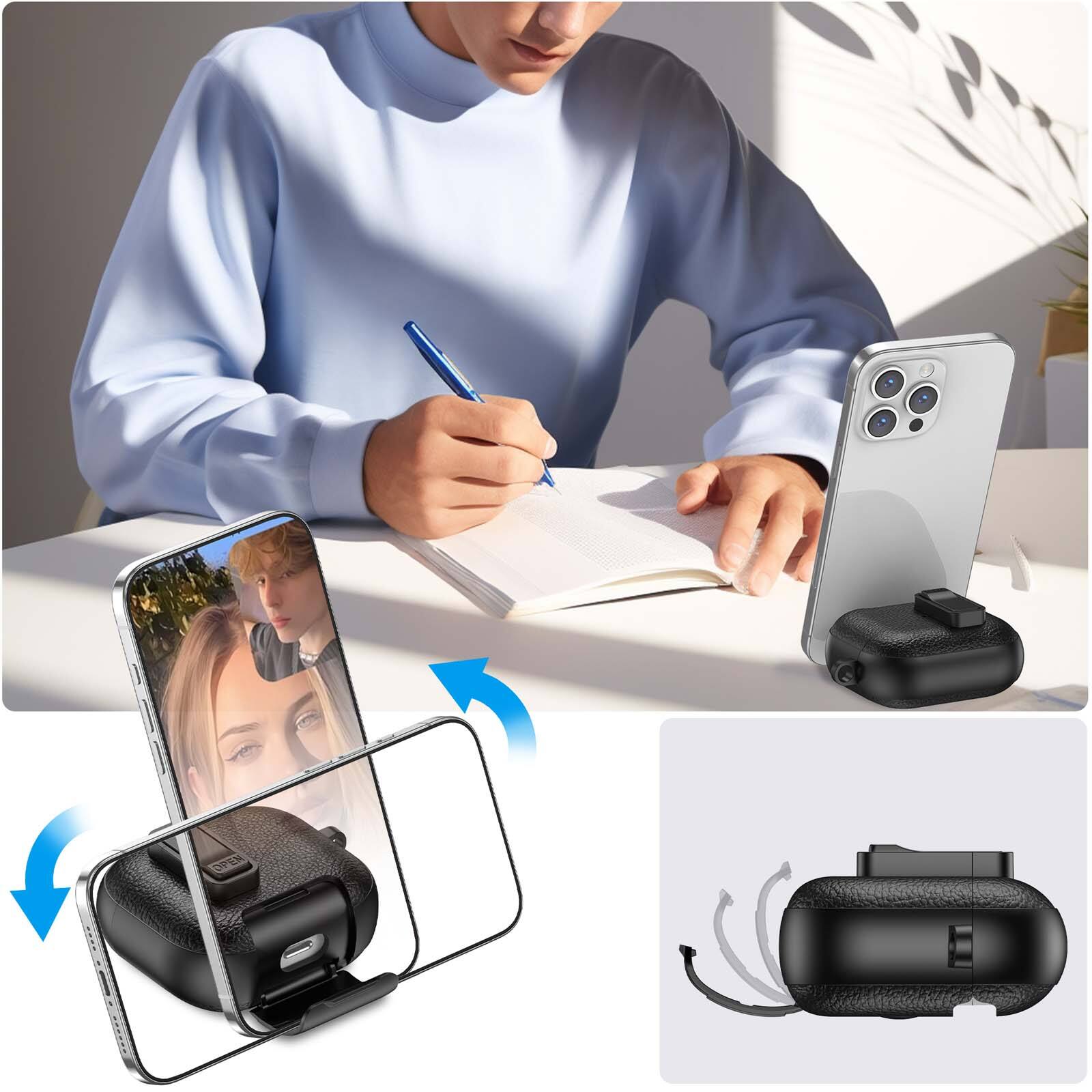 Back. Dteck - Earphone Case for Apple AirPods 3rd Gen (2021) with Phone Holder & Keychain,Leather Texture Earbuds Cover for Man Women - Pink.