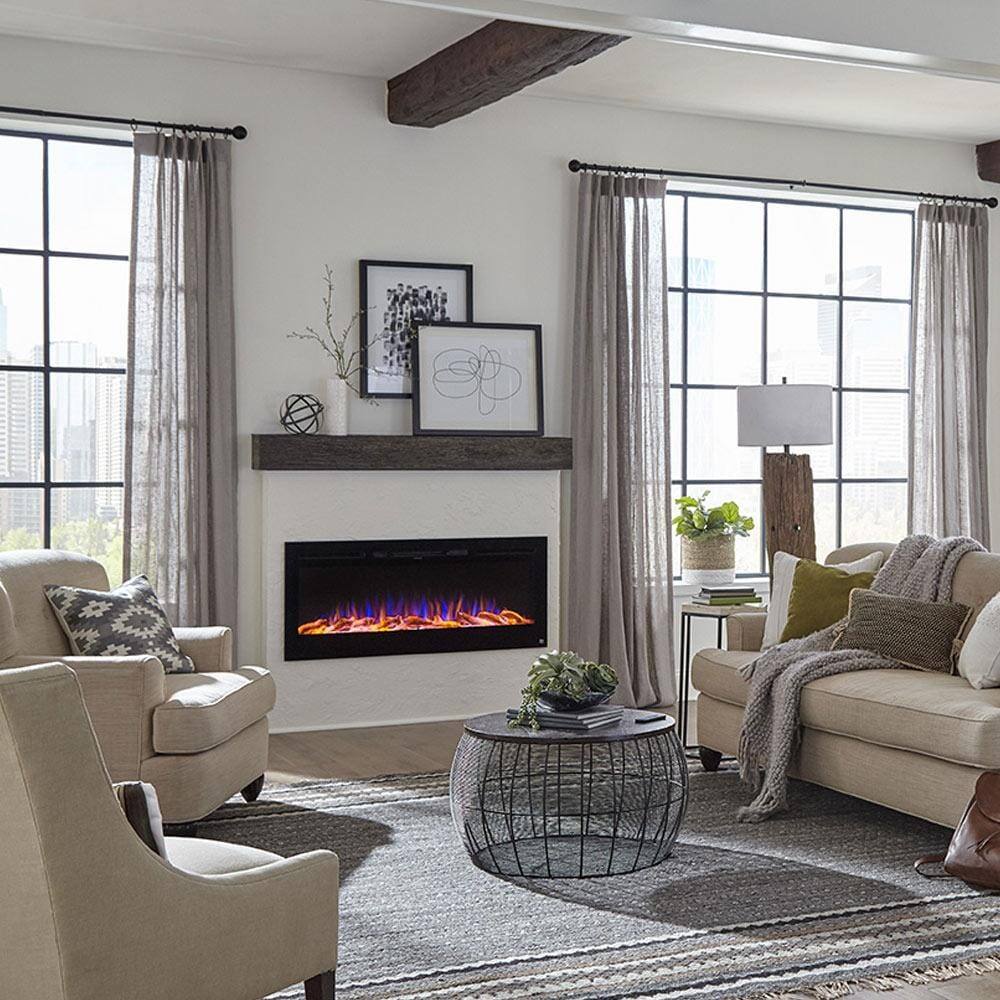 Alt View 4. Touchstone Home Products - 50 in. Wall Mounted Recessed Sideline Smart Electric Fireplace 1500W - Black.