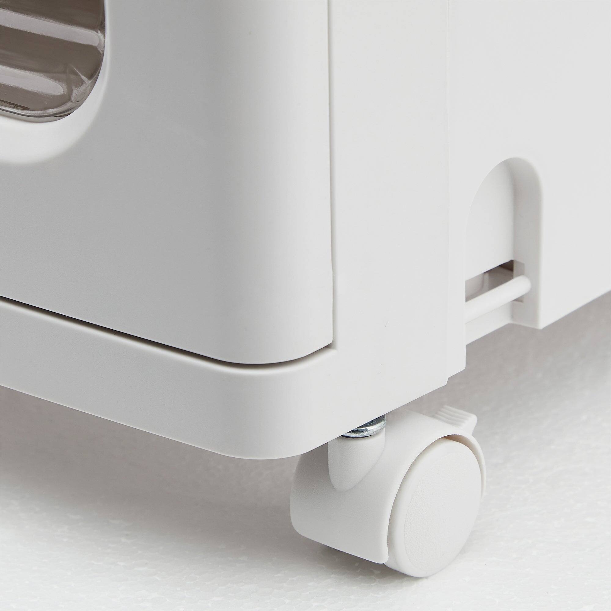 Alt View 6. Vecelo - Tall Narrow Plastic Storage Cabinet with Adjustable Shelves, Doors & Wheels, Waterproof & Dustproof Design - Slim White.