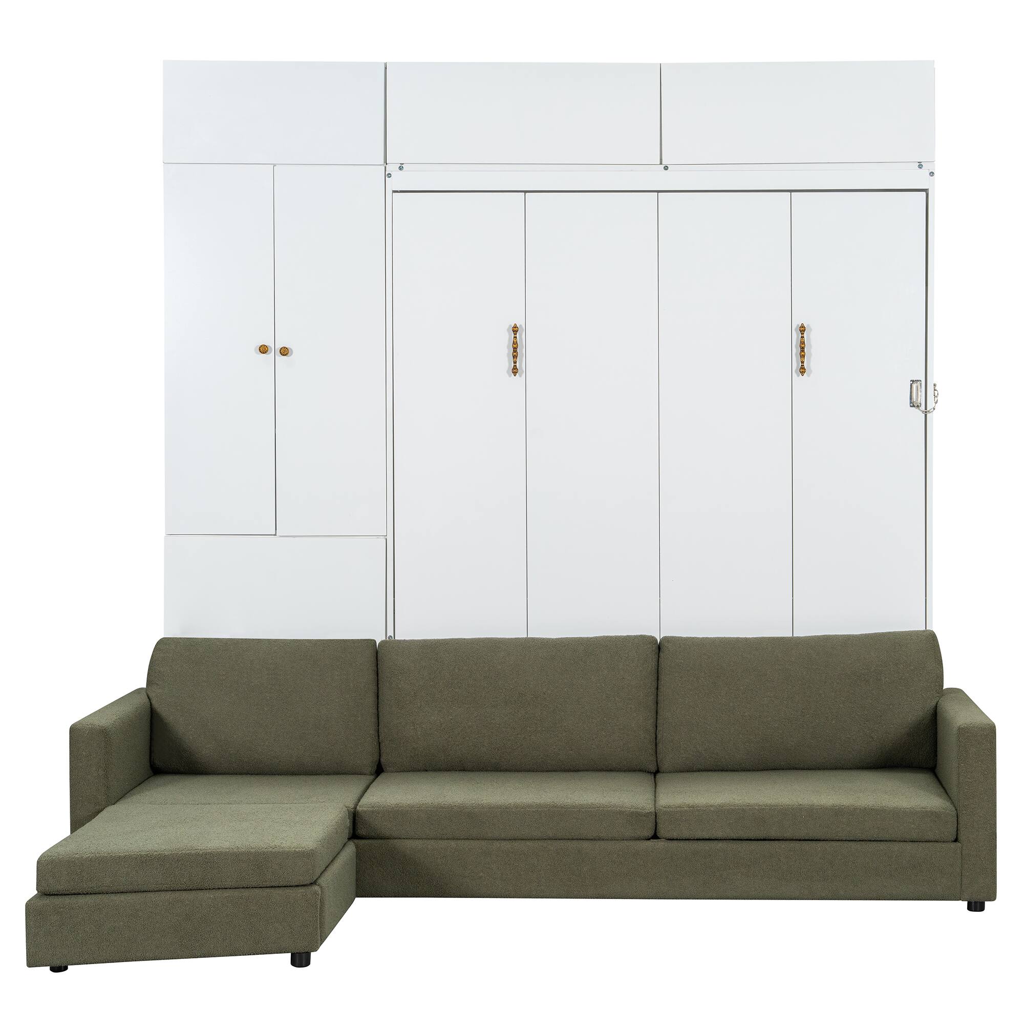 Alt View 2. Anysun - Queen Size Murphy Bed Wall Bed with Sofa and Shelves,Green Panel - White.