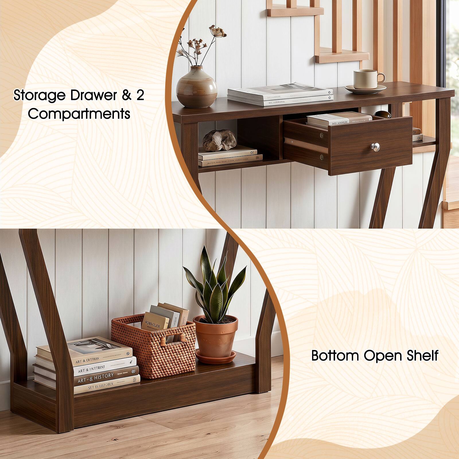 Storage Drawer & 2 Compartments

Bottom Open Shelf