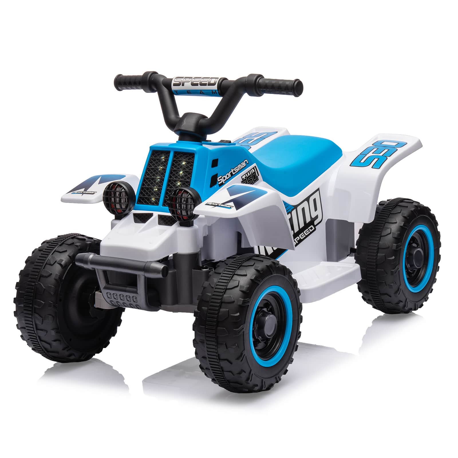 Qeetex - 6V Kids Ride On ATV, Electric Quad Car 4-Wheeler w/1.76MPH Speed, Music, LED Lights, for Ages 3+ - Blue