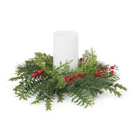 BreeBe - Pine Berry Candle Wreath 14"D - Green, Red