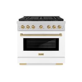 ZLINE - Autograph 36 in. 5.2 cu. ft. Freestanding Paramount Dual Fuel DuoPro Range in Satin Steel w/ White & Bronze Accents - White Matte