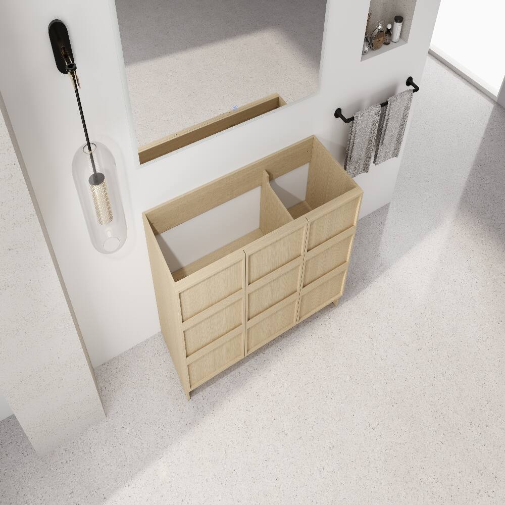 Alt View 2. Loheer - Loheer 48 inch freestanding bathroom vanity base, Dune Oak, Plywood Cabinet without Sink - Oak.