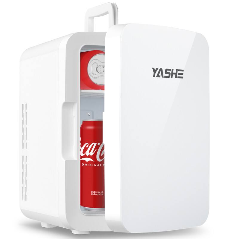 YASHE - Portable 10L Mini Fridge, 12 Can Skincare & Drink Cooler, Thermoelectric cooler& warmer, 110V/12V for Home& Car - White